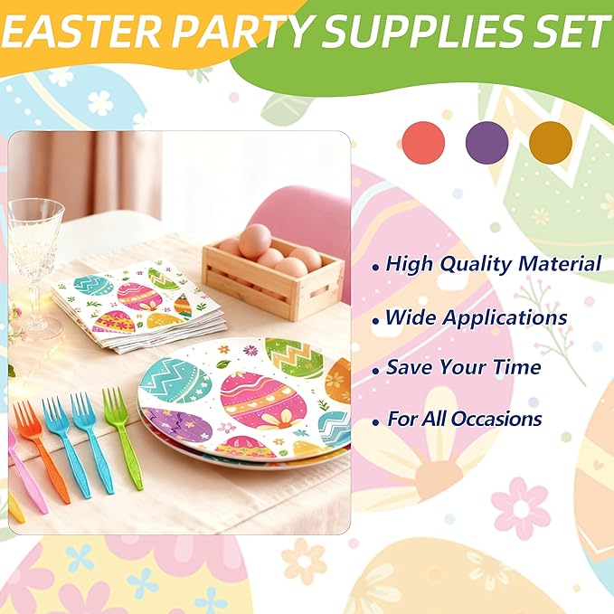 100 Pcs Easter Egg Tableware Party Supplies Set Serves 25 Disposable