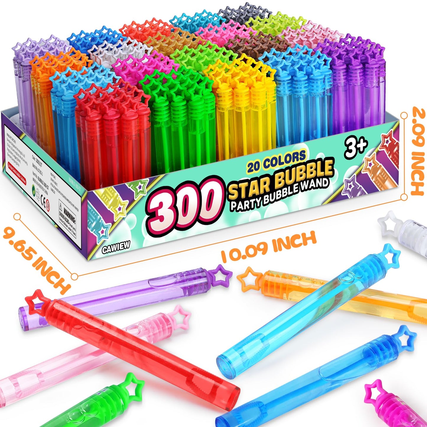 300 Pack 20 Colors Neon Bubbles Bulk in Gift Box, Mini Star Bubble