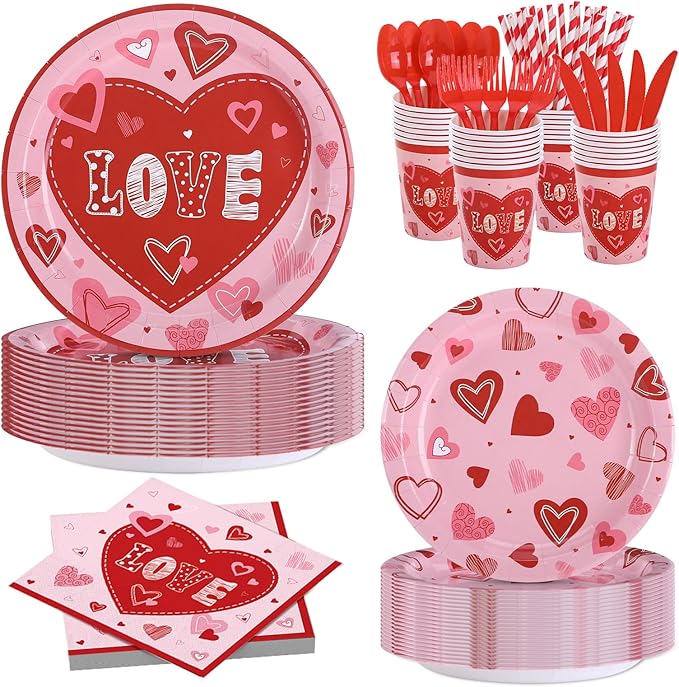 Valentine's Day Party Decorations Plates Red Heart themed Disposable