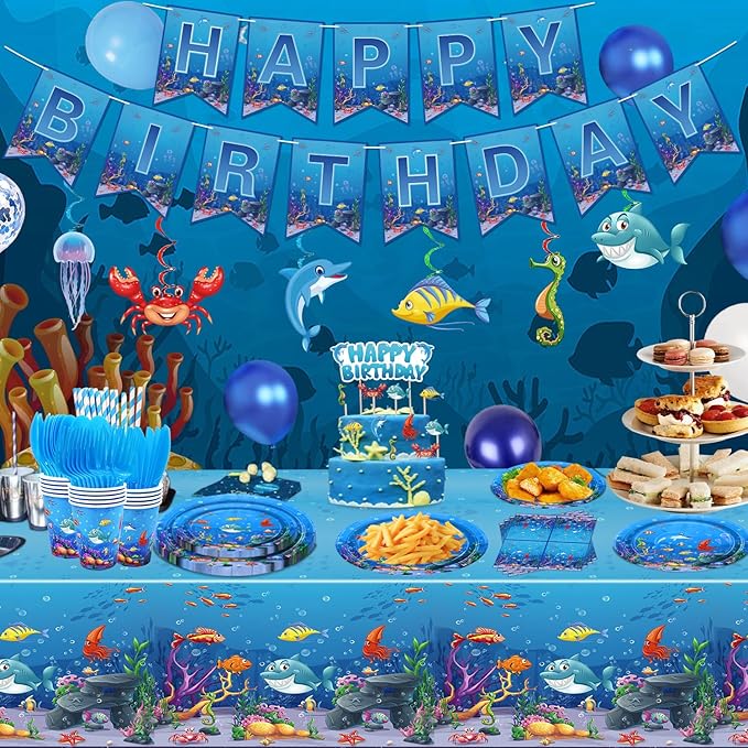 246 Pack Under the Sea Party Supplies Ocean Sea Party Tableware Set