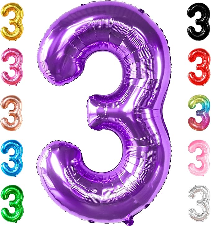KatchOn, Giant Purple Number 3 Balloon - 40 Inch | 3rd Mylar Foil