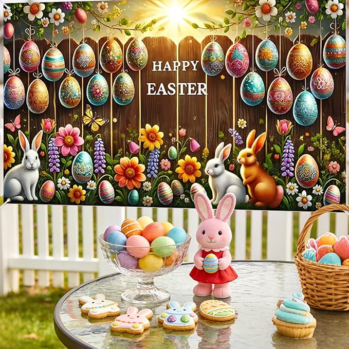 Easter Banner Polyester 43x70.86 Inches Large Easter Banner for Wall