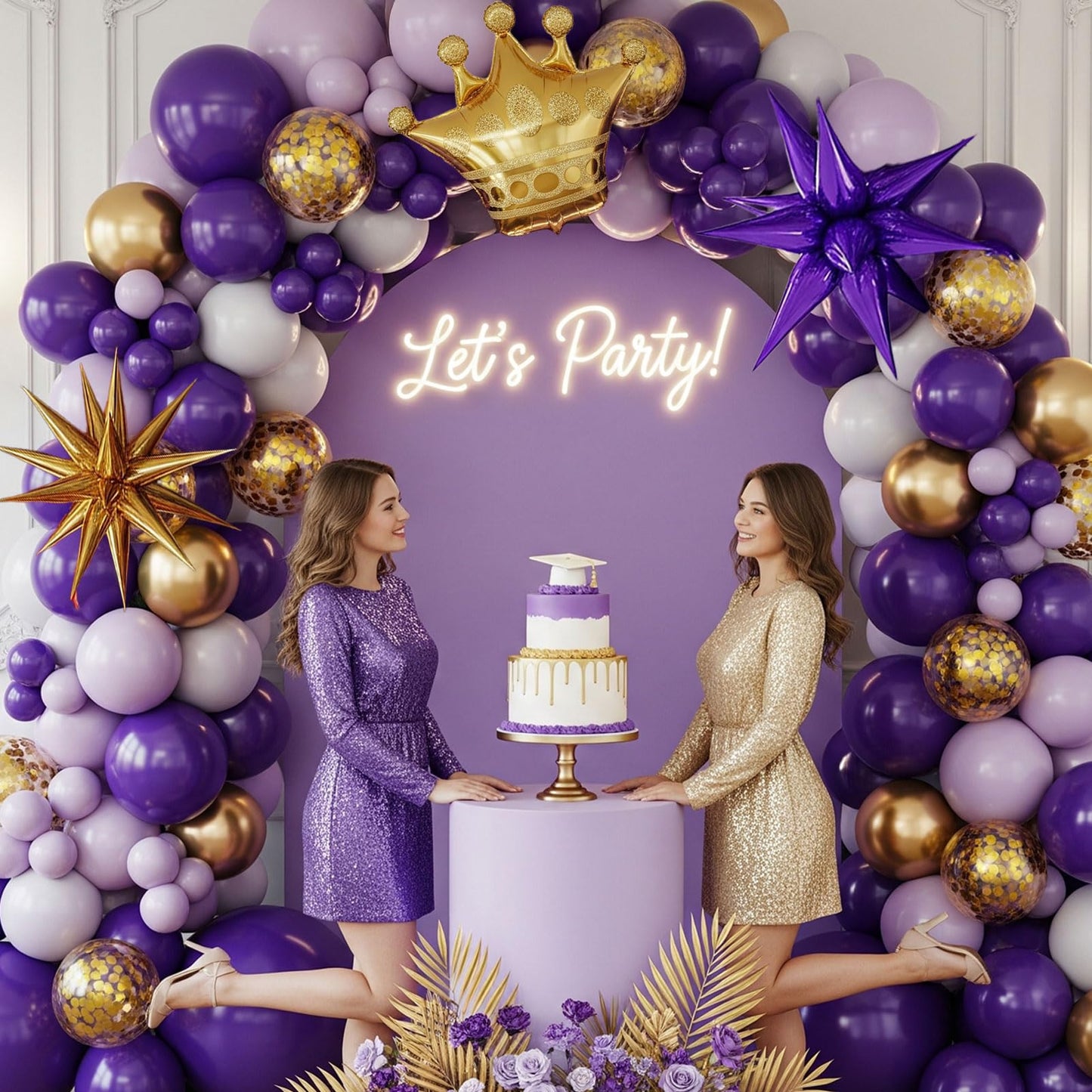 royal Purple gold white Balloon garland kit 126Ppcs luxury double