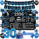 30th Birthday Decorations for Men 20PCS Black Blue Back in 1996