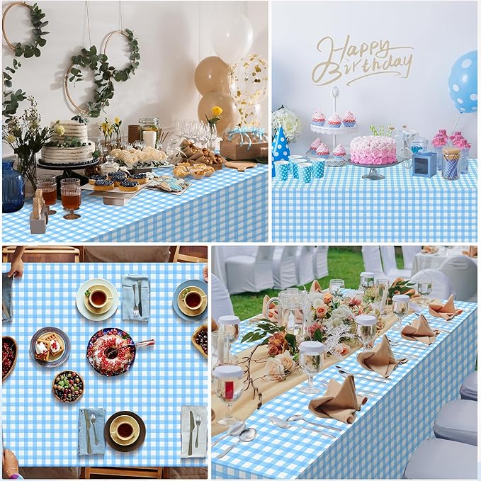 3pcs 54X108inch Light Blue Checkered Tablecloth,Blue Gingham