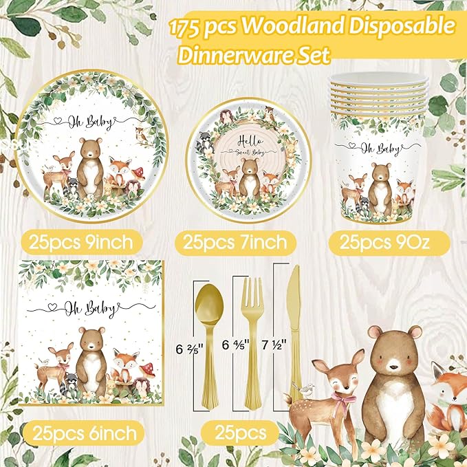 Woodland Baby Shower Party Supplies 175 Pcs Safari Jungle Animal