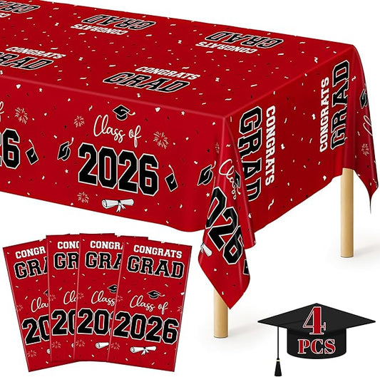 QZYL 4 Pack Graduation Table Cloth, 54" x 108" Red 2026 Graduation
