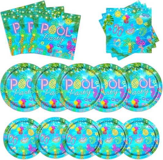 Pool Party Decorations Pool Party Plates and Napkins Sets Neon