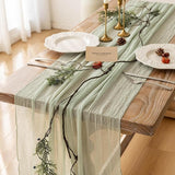 Keketoarrange 3Pcs Sage Green Spring Easter Cheesecloth Table Runner