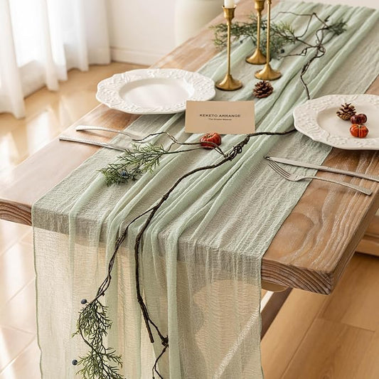 Keketoarrange 10pcs Sage Green Spring Easter Cheesecloth Table Runner
