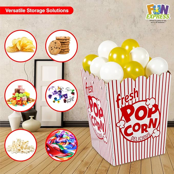Fun Express Giant Popcorn Box Prop 3D Cardboard Stand Up Movie Night