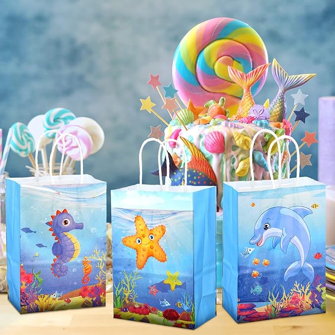 24 Pcs Under the Sea Party Favor Bags Goodie Ocean Gift Paper Bags