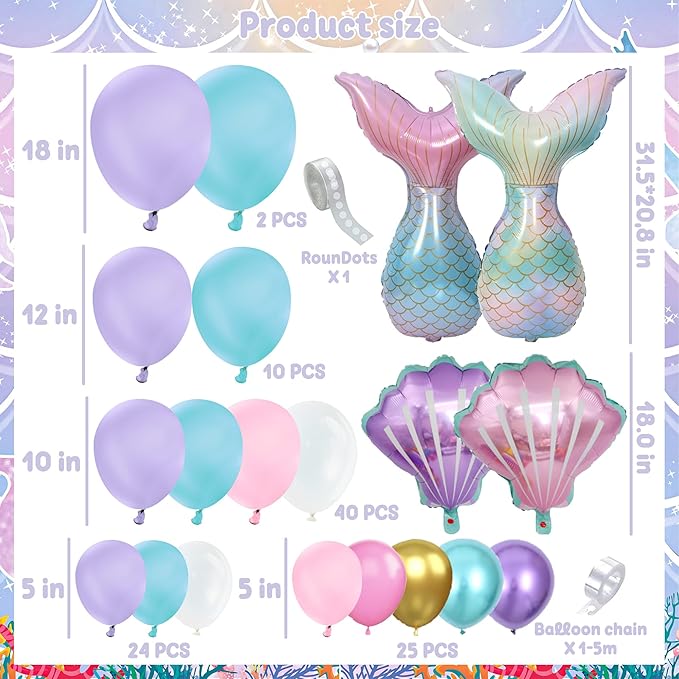 Mermaid Birthday Decorations 213Pcs Mermaid Party Supplies Include