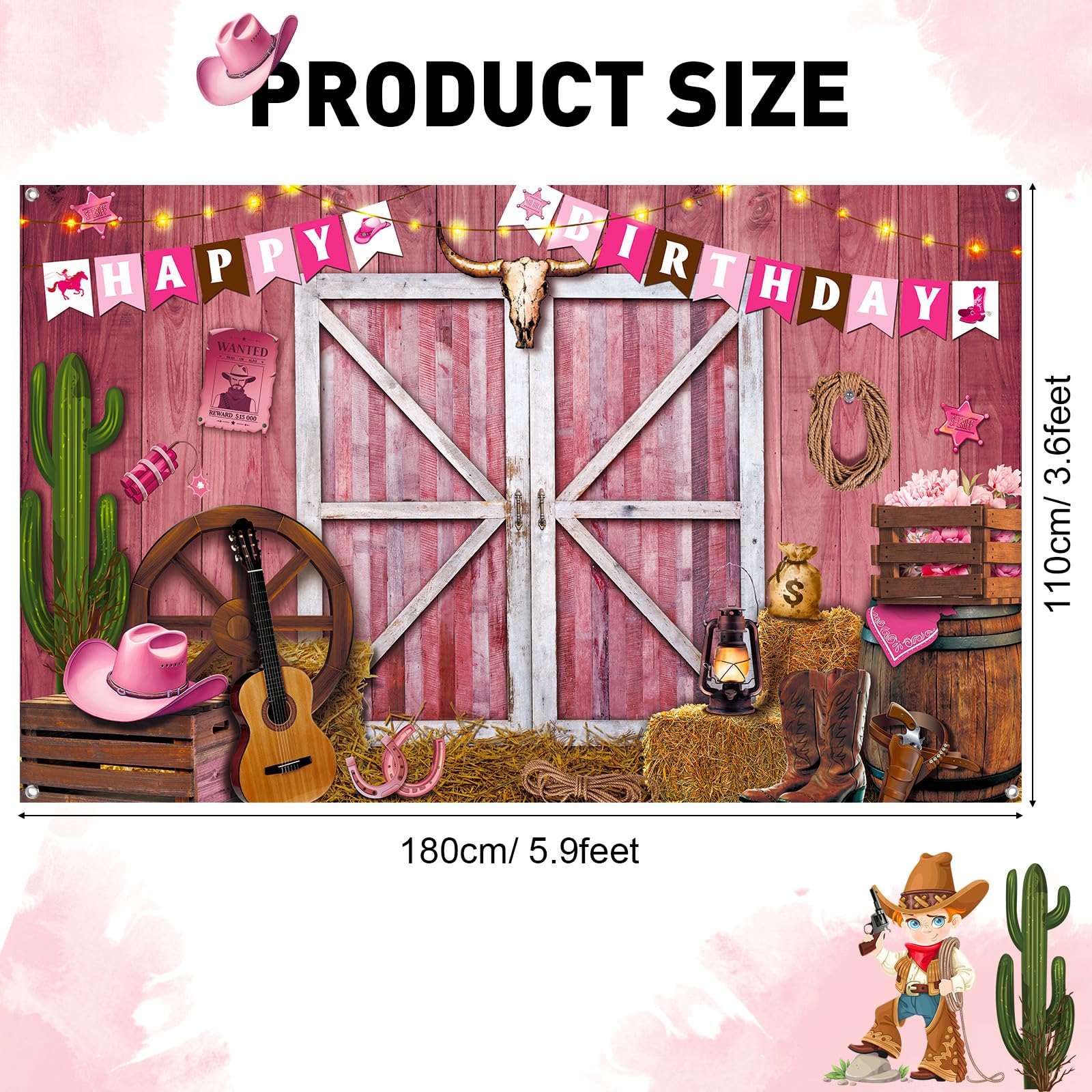 Breling Western Cowgirl Party Decoration 71x43 Inch Pink Western