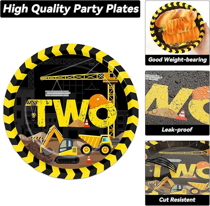 100 Pcs Construction Party Plates and Napkins Set Construction Truck