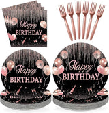 96 Pcs Rose Gold Birthday Decorations for Women Pink and Black