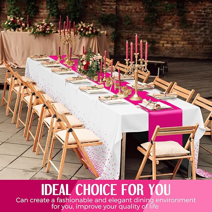 Breling 8 Pack White and Hot Pink Disposable Plastic Tablecloths and
