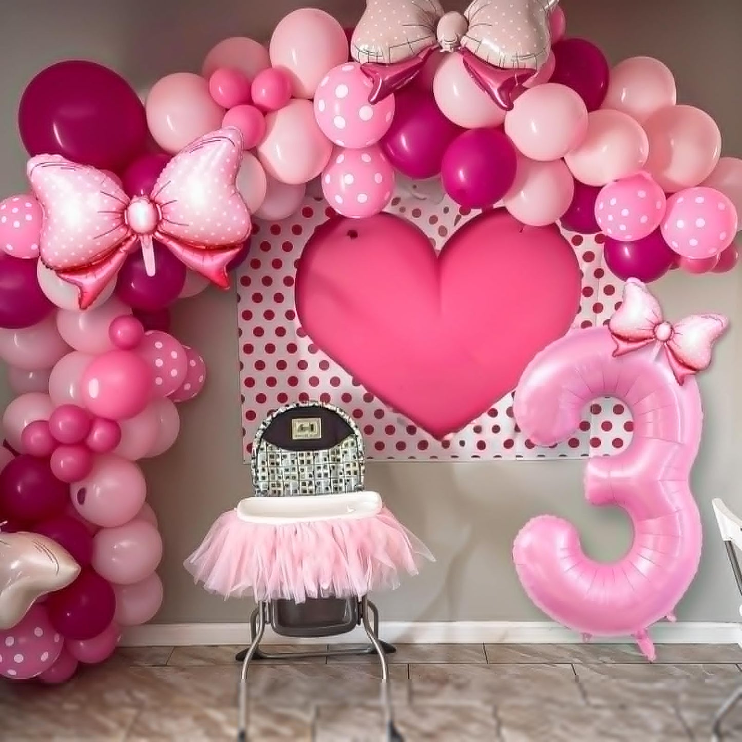 Pink 3rd Birthday Balloons Decorations, Hot Pink Rose Polka Dots