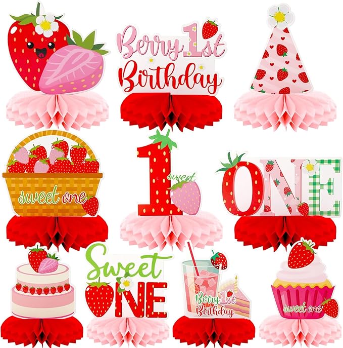 10 PCS Berry First Birthday Decor, Strawberry Theme 1st Birthday