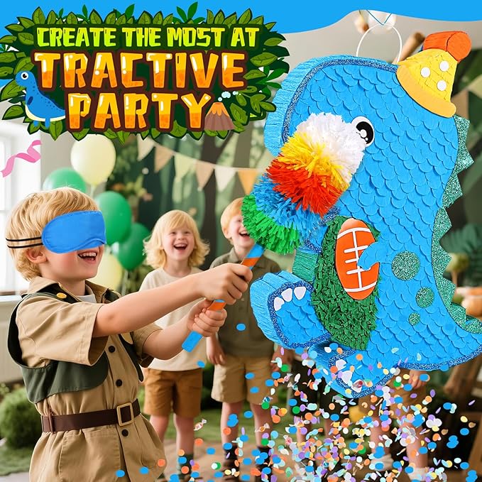 24 Large Dinosaur Pinata Bundle with a Blindfold Bat and Rope Dino
