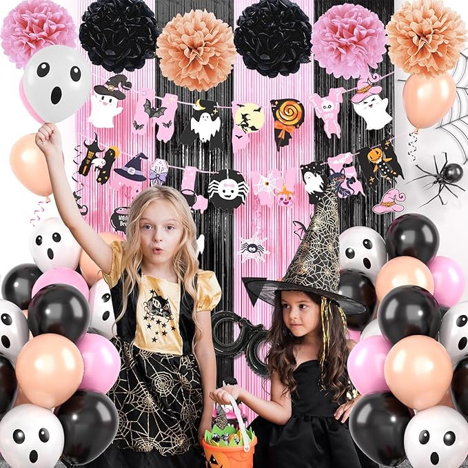 Pink Halloween Party Decorations Set Include HAPPY HALLOWEEN Banner