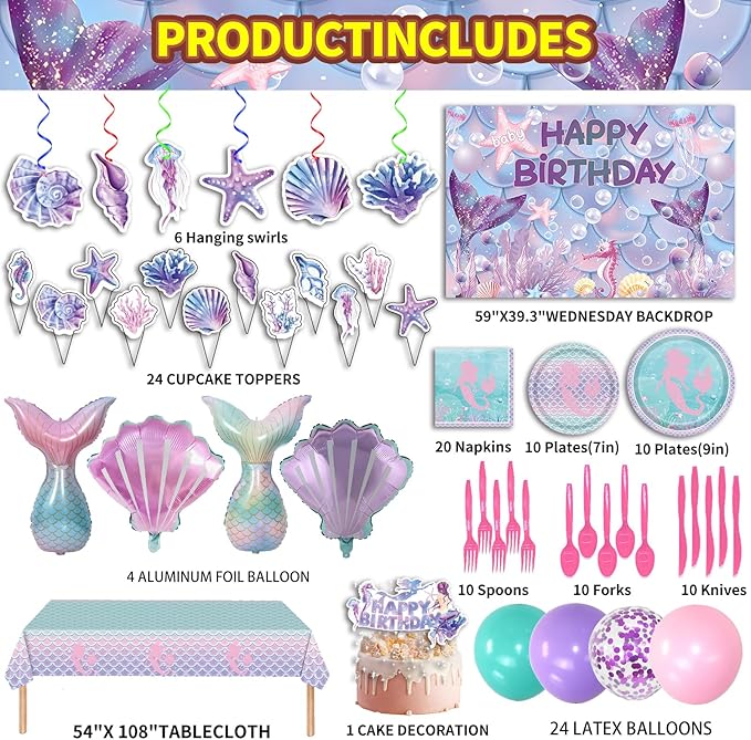 154 Pcs Mermaid Birthday Party Supplies Mermaid Party Decorations