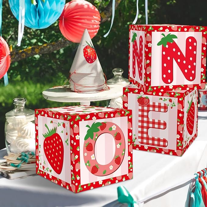 3Pcs Strawberry 1st Birthday Party Decorations Supplies Strawberry