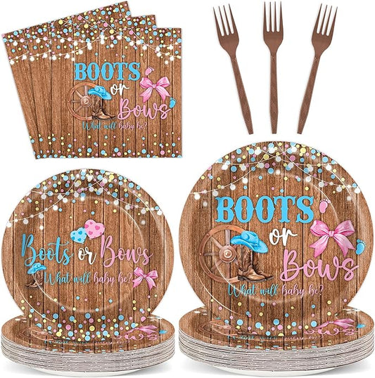 96Pcs Boots or Bows Gender Reveal Decorations Boy or Girl Paper