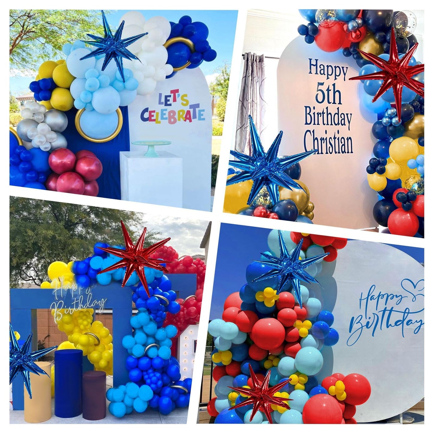 132pcs Red Blue Yellow Balloons Arch Garland Kit with Long Balloons