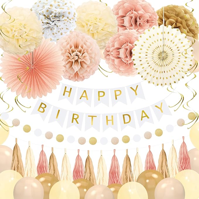Champagne Gold Fall Boho Birthday Decorations for Women Girls Beige