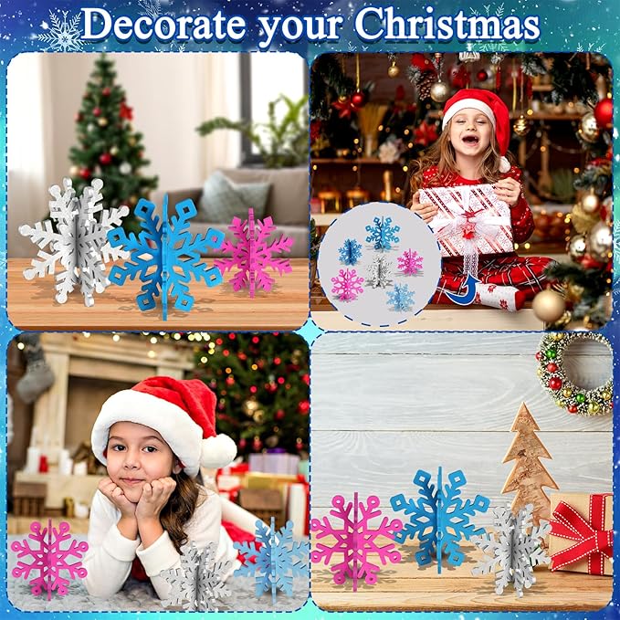 6 Sets Snowflake Christmas Table Decorations 12pcs Blue Fuchsia