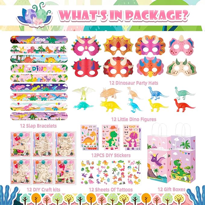 96Pcs Pink Dinosaur Party Favors Dino Themed Party Birthday
