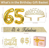 65th Birthday Decorations for Women with Tiara and Sash Candles and