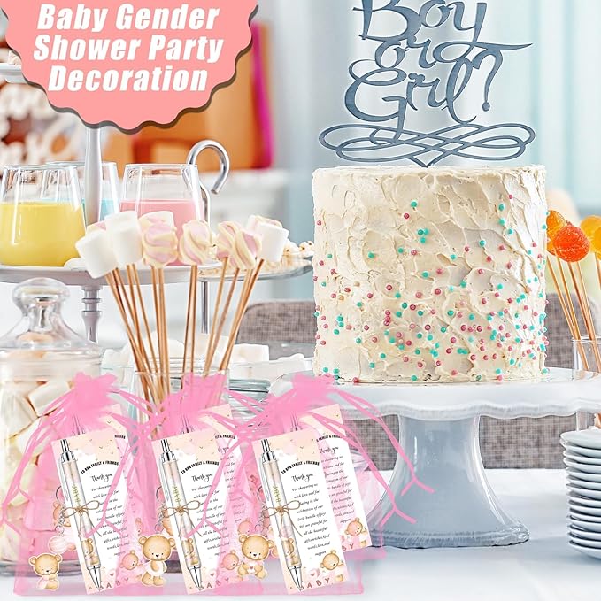 145 Pieces Baby Shower Favors for Guest Pink Bear Ballpoint Pens and