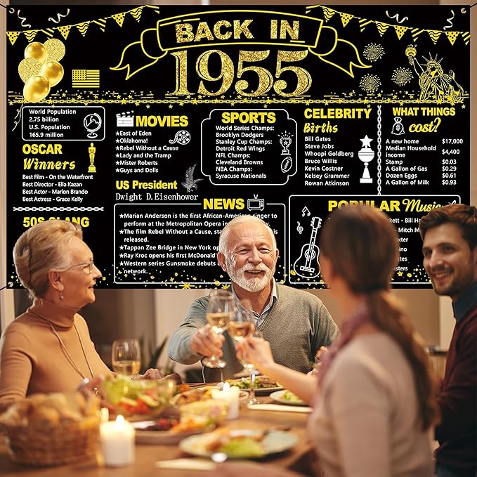 DARUNAXY 71st Birthday Black Gold Party Decoration, Back in 1955