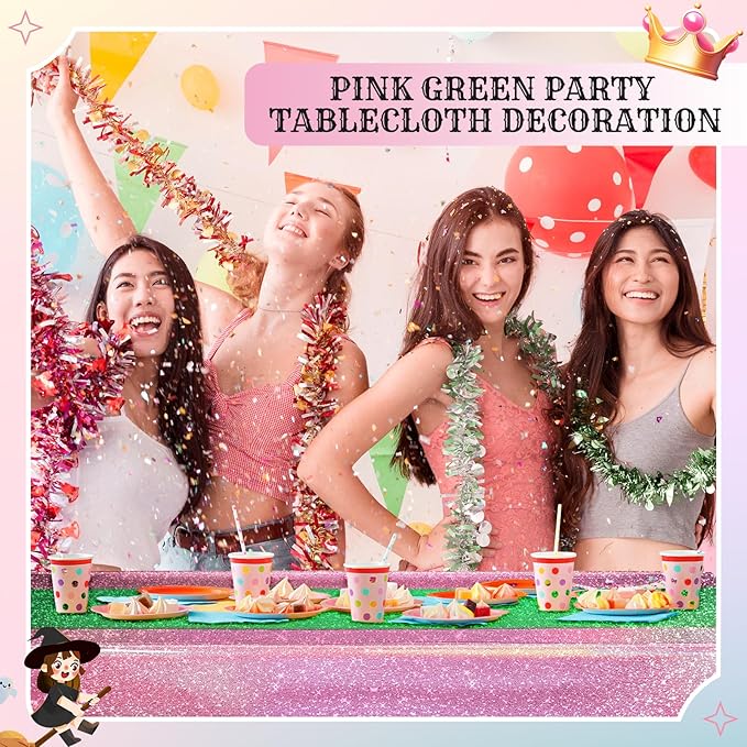 2 Pcs Witch Princess Theme Party Pink & Green Holographic Party