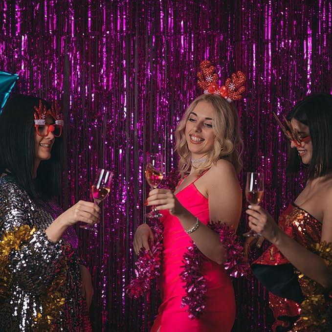 BOMSI 5 Pack Hot Pink Party Decorations - Tinsel Curtain Streamers