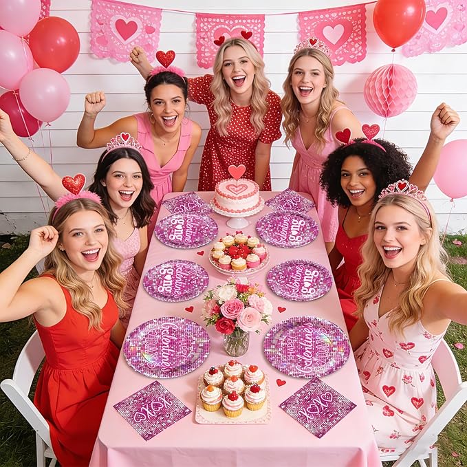 200Pcs Galentine's Day Party Supplies Happy Valentine Hot Pink