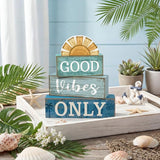 4 Pcs Beach Themed Table Decor Good Vibes Only Wood Block Sign