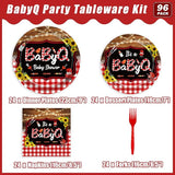 96 Pcs BBQ Baby Shower Decorations It's A BabyQ Party Plates and
