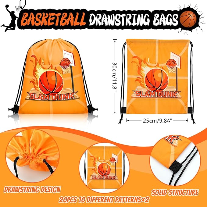 110 Pcs Basketball Party Favors Drawstring Backpack with Keychains