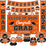 Graduation Decorations 2026 Orange Graduation Party Decor Set include