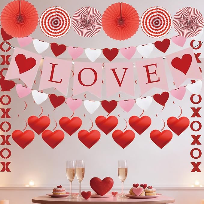Valentine's Day Decorations Set LOVE Banner 2 XO Garlands 2 Heart