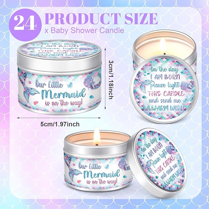 MTLEE 24 Pcs Mermaid Baby Shower Party Favors Candles Lavender