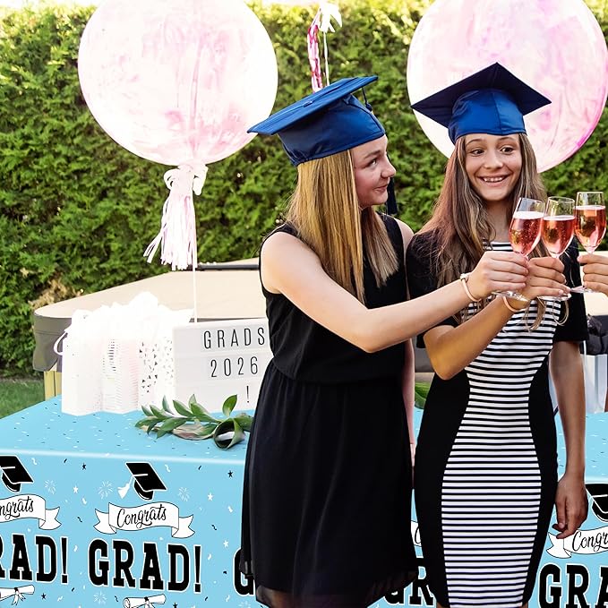 2Pcs Graduation Tablecloths, 108" X 54" Skyblue Graduation Table