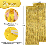Voircoloria 2 Pack Gold Foil Fringe Backdrop Curtains, Tinsel