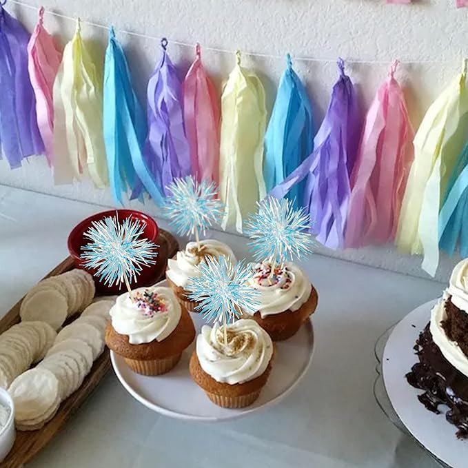 Gyufise 30Pcs Foil Firework Cupcake Toppers Sparkle Tinsel Cake #6
