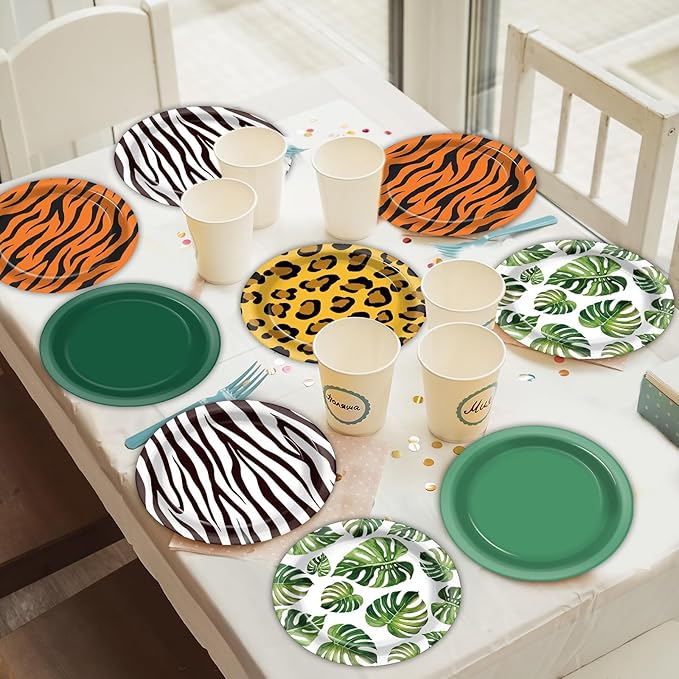 60Pcs Jungle Safari Party Paper Plates for Wild Animal Party