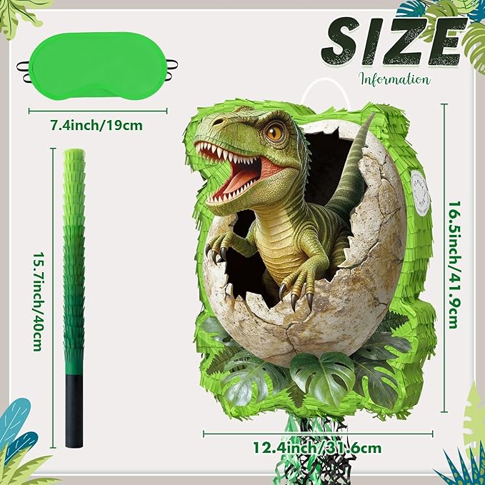 WERNNSAI Dinosaur Egg Piñata - Trex Piñata with Blindfold and Bat for