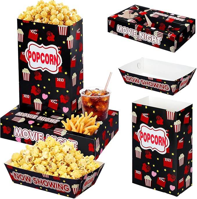 72 Pcs Movie Night Supplies Paper Movie Snack Trays Set Include 24